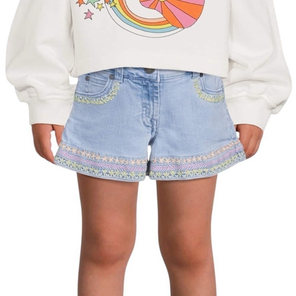 Stella McCartney Kids Floral Embroidered Denim Shorts